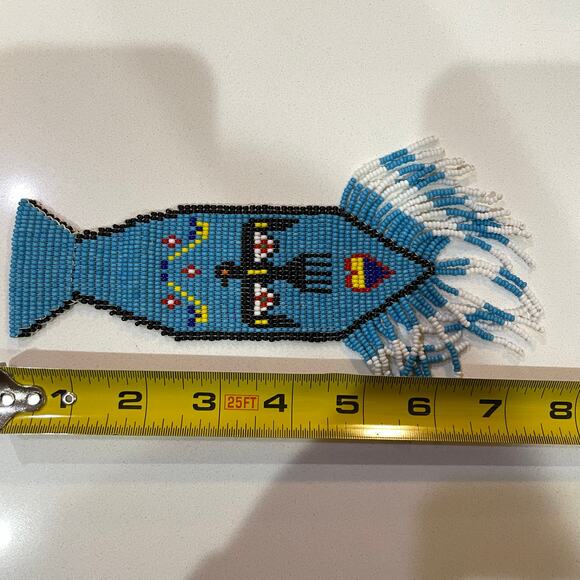 Vintage Native American Hand Beaded Necktie Thunderbird Seed Beads - Picture 7 of 7